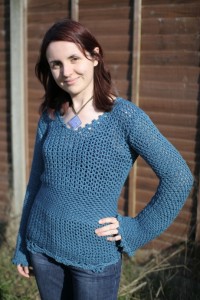 Magazine pose for my completed crochet project.