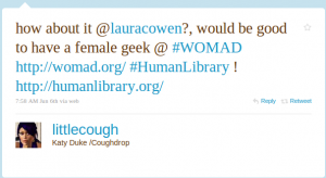 How about it @lauracowen? would be good to have a female geek @ #WOMAD